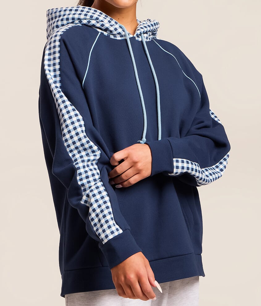 Pieced Gingham Hooded Sweatshirt - thumbnail 3