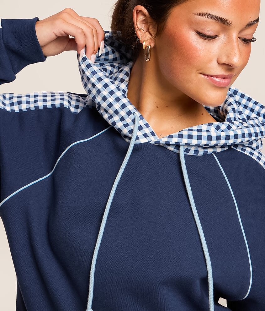 Pieced Gingham Hooded Sweatshirt - thumbnail 4