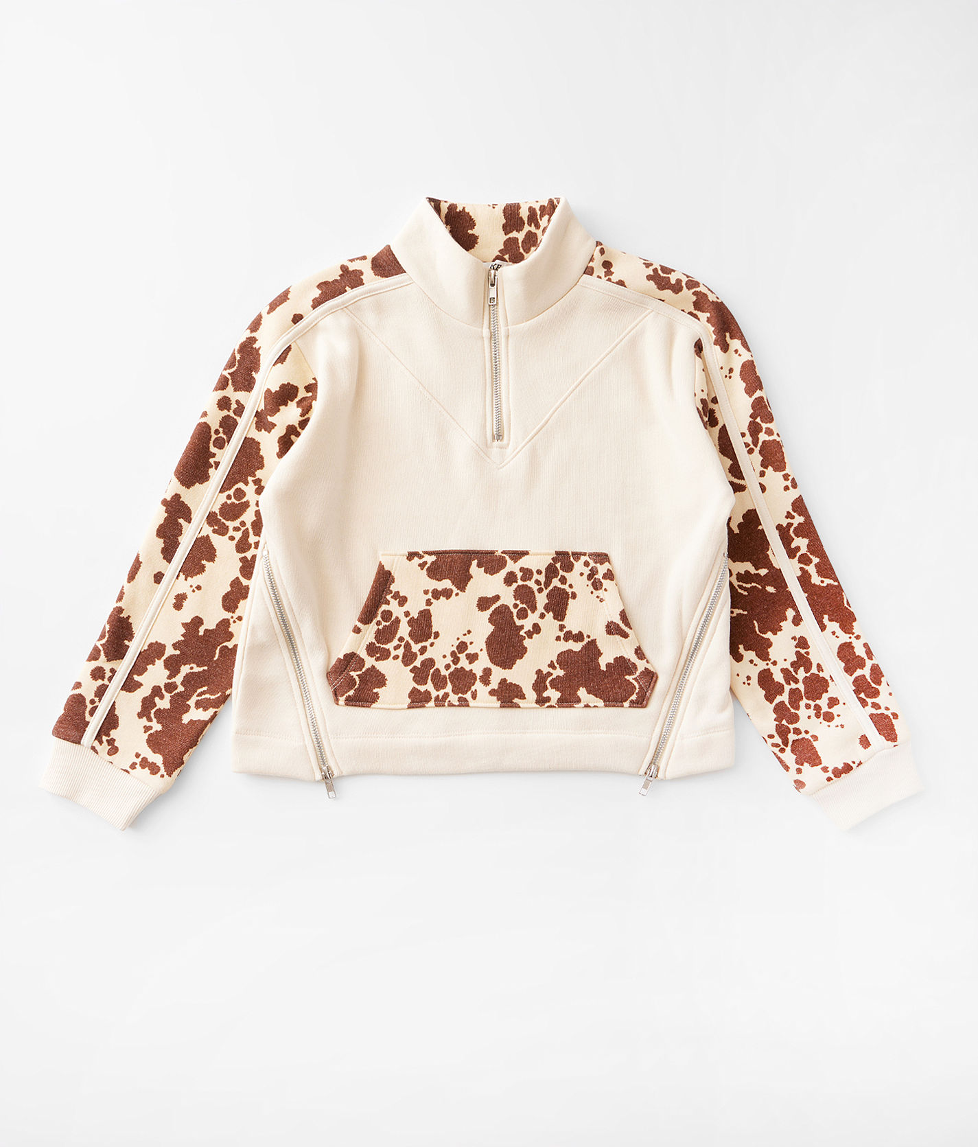 Girls - Bke Pieced Cow Print Pullover - Cream/Brown X-Large