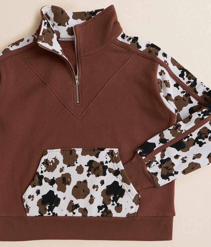 Girls - Cow Print Color Block Pullover