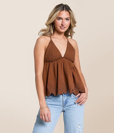 Free People Sunny Days Scalloped Peplum Tank Top front view