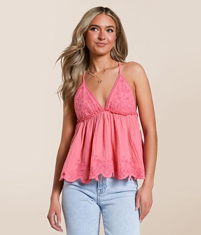 Free People Sunny Days Scalloped Peplum Tank Top front view