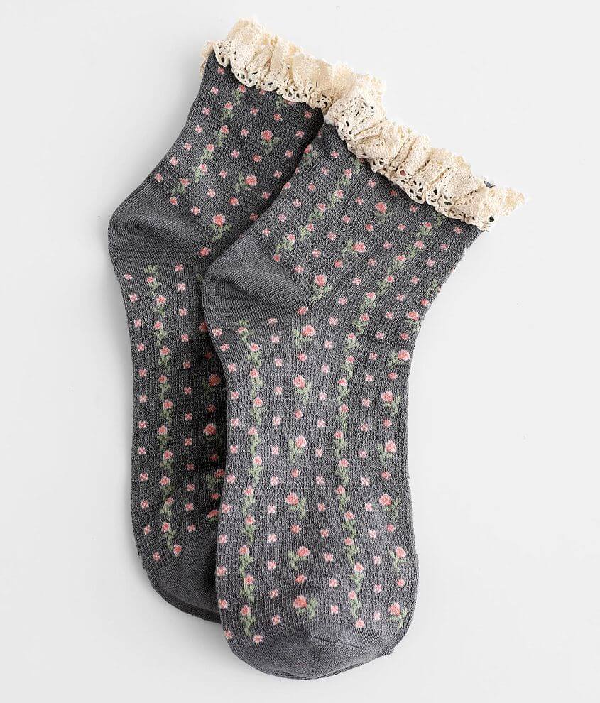 Rosebud Waffle Knit Ankle Socks