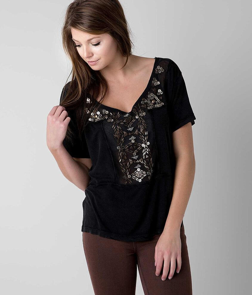 Free People Embellished Top - Women's Shirts/Blouses in Washed Black ...
