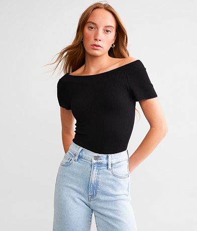 Free People Ribbed Seamless Off The Shoulder Top front view