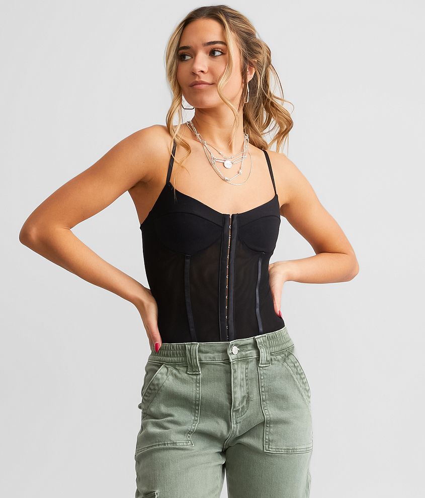 Free People Night Rhythm Corset Bodysuit Women's Bodysuits in Black