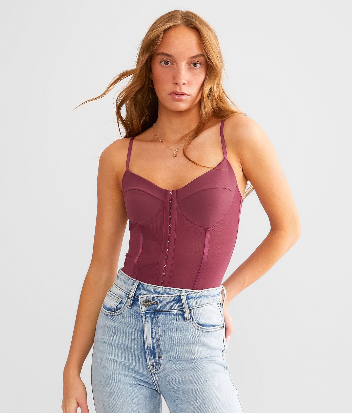 Burgundy Glitter Bustier Bodysuit