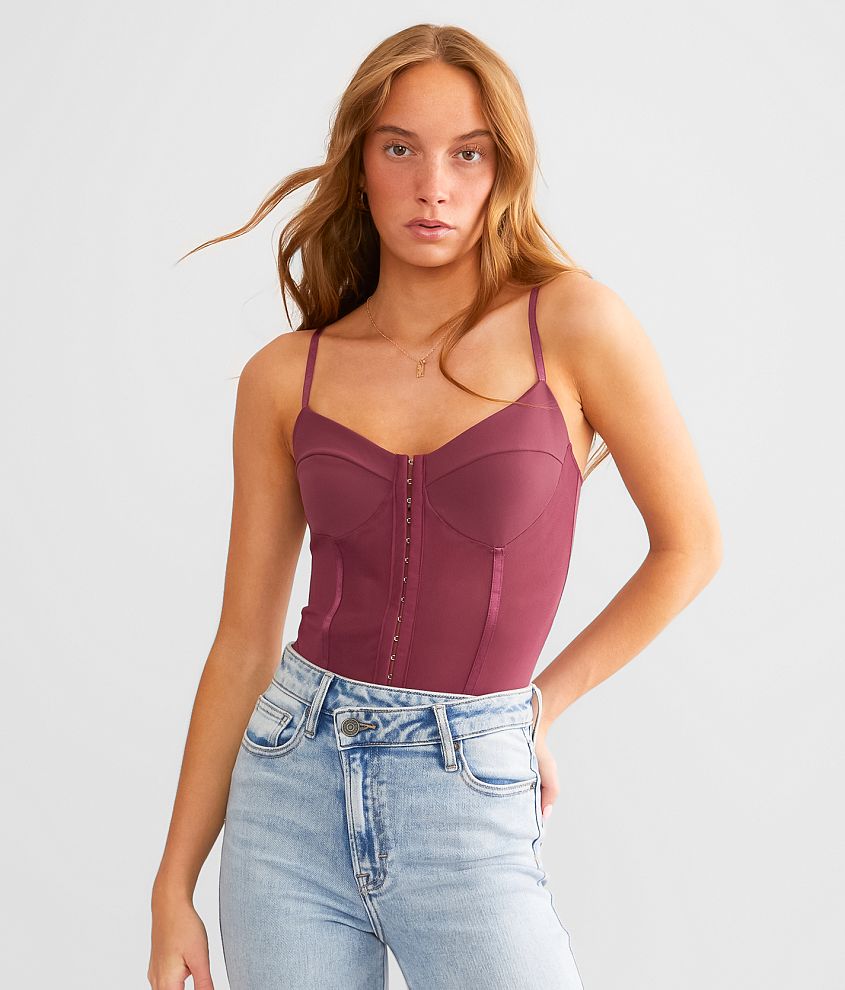 Free People Night Rhythm Corset Bodysuit - Women's Bodysuits in Washed  Maroon