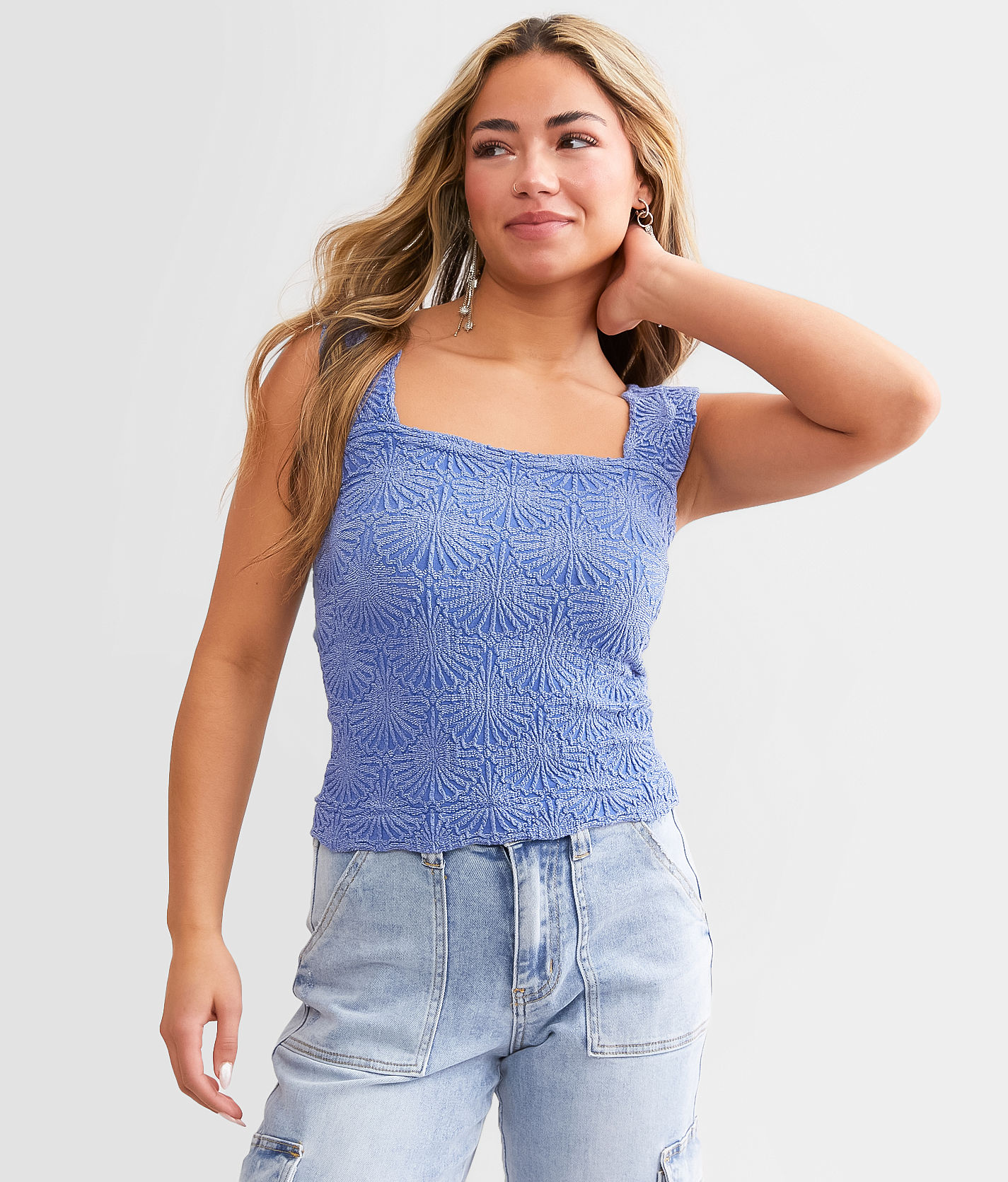 Aeropostale Womens Crochet Hi-Neck Cami Tank Top, Blue, Large