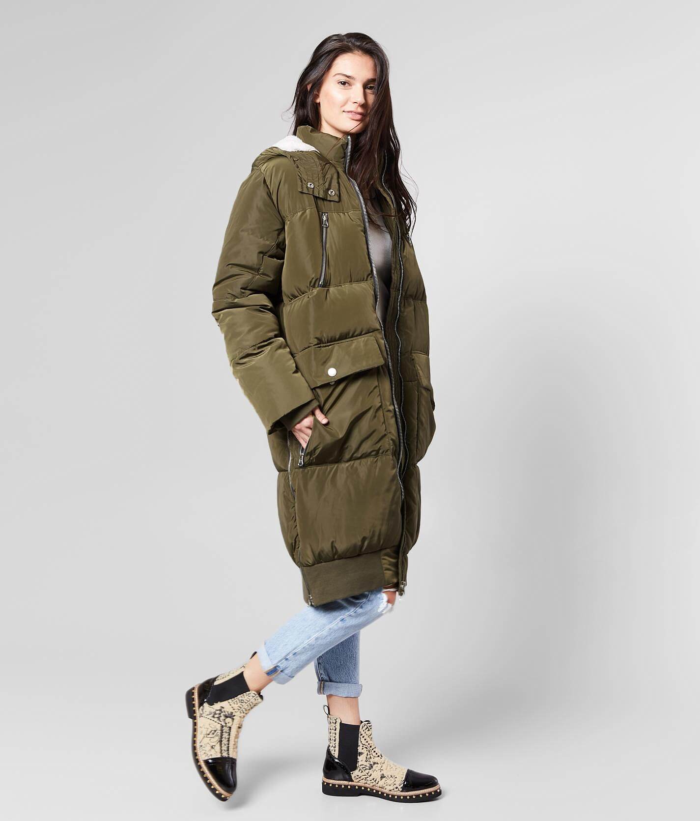 women's olive puffer coat