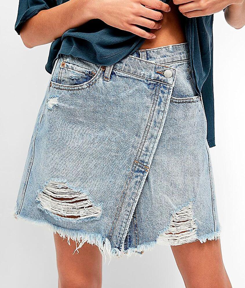 Stretch denim hotsell wrap skirt