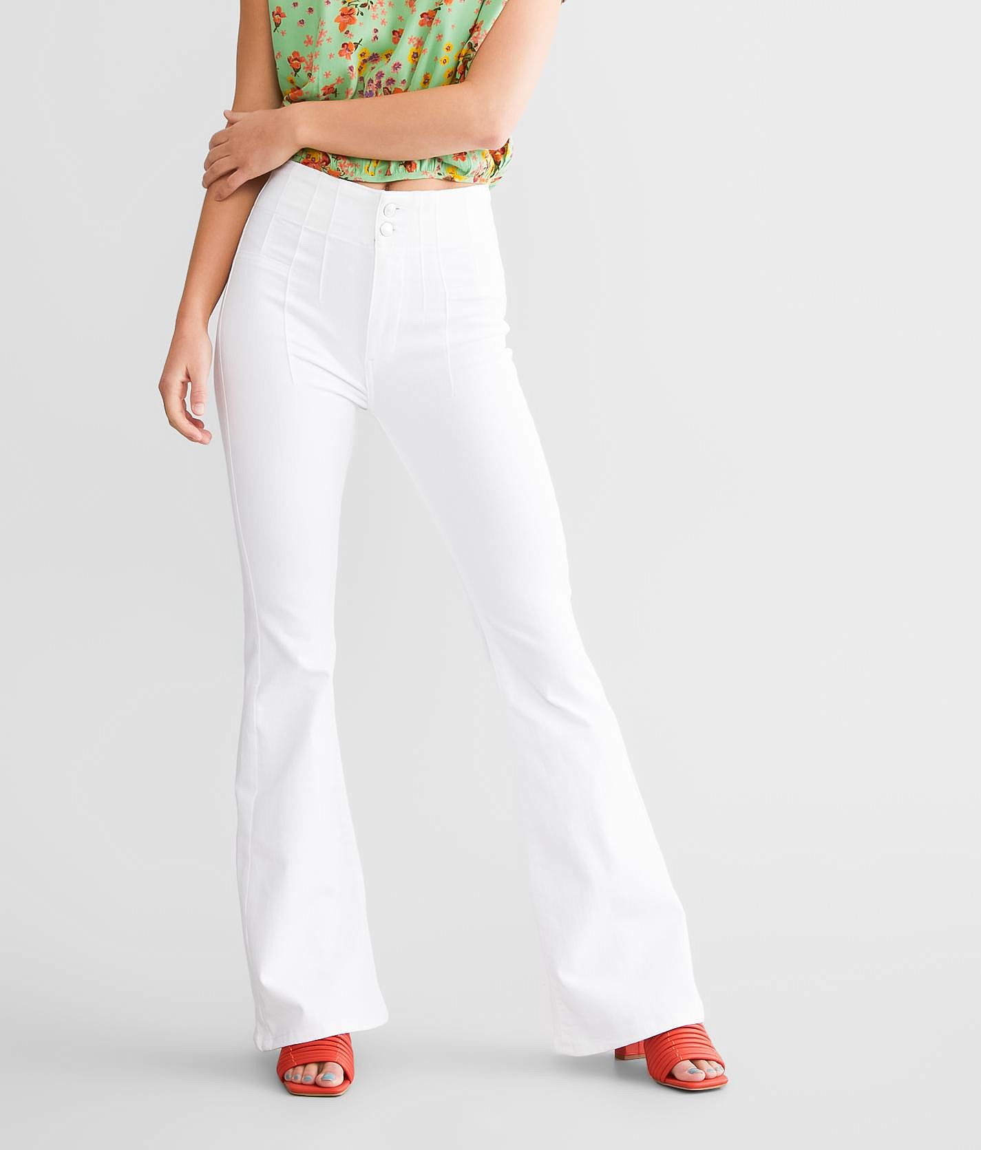 パンツ white flare long strech denim Frame Le Slim Palazzo Mid-Rise Stretch Flare Jeans | Saks