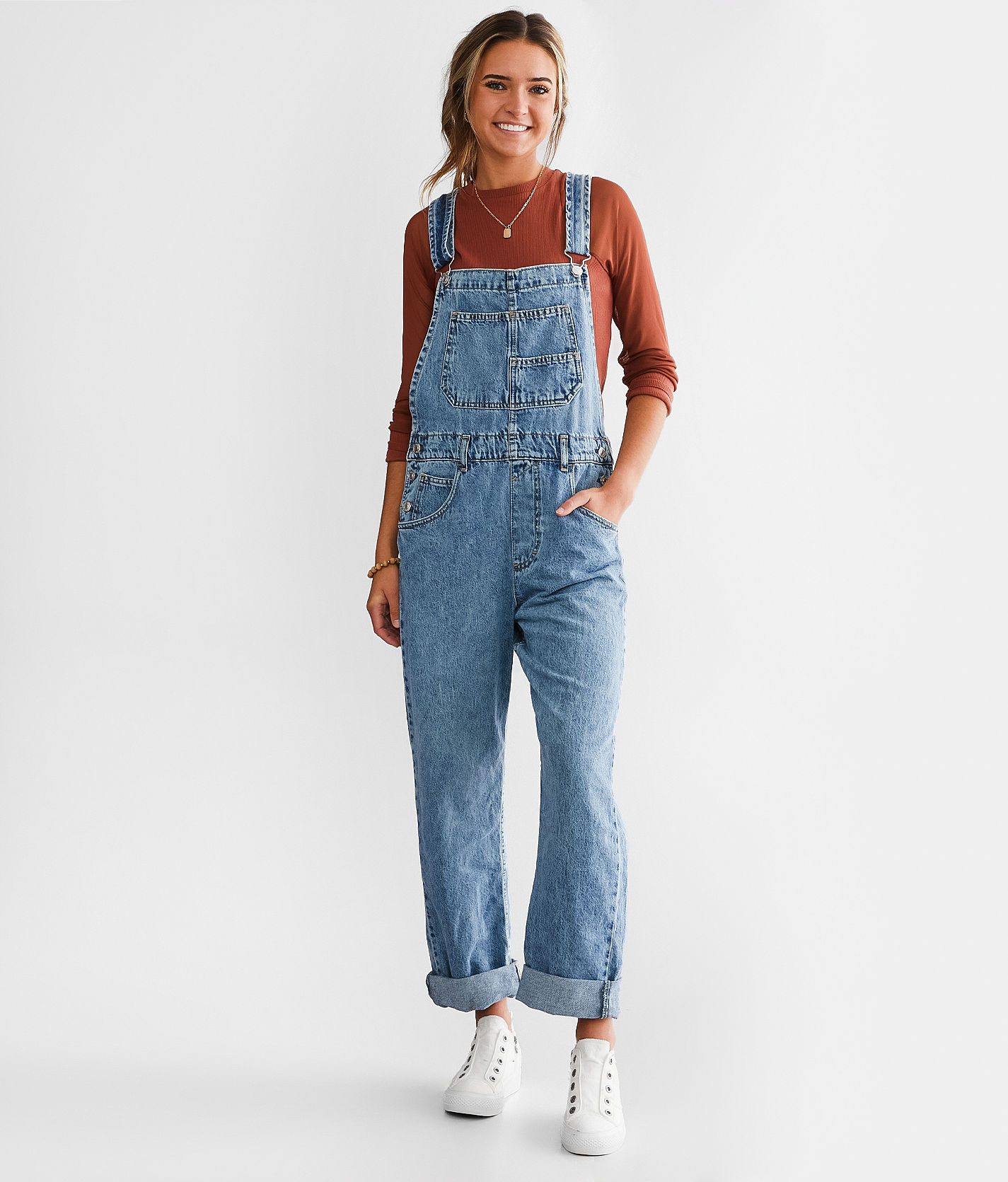 Women Blue Monster Knee Patch Dungarees