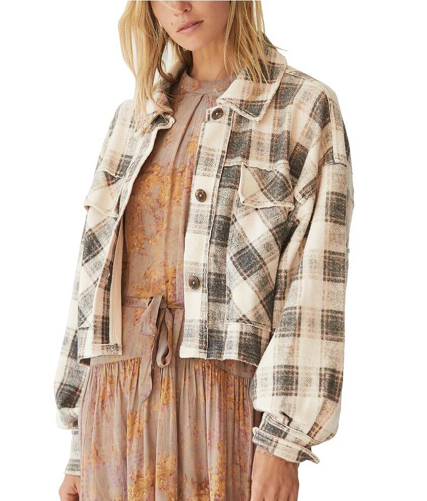 Free People James Flannel Cropped Jacket - Women's Coats/Jackets in Cream  Combo