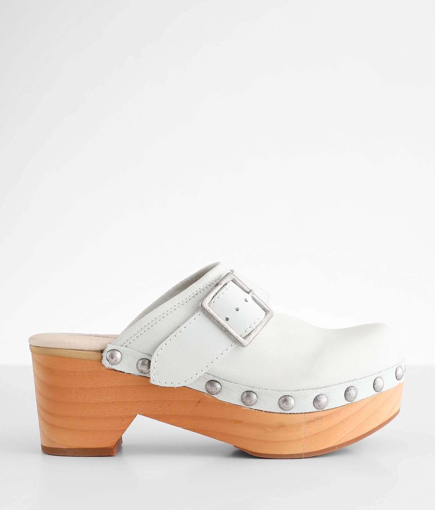 Free People Libra Fisherman Clog Wood Platform Ivory Leather Afterglow 38/8  NEW