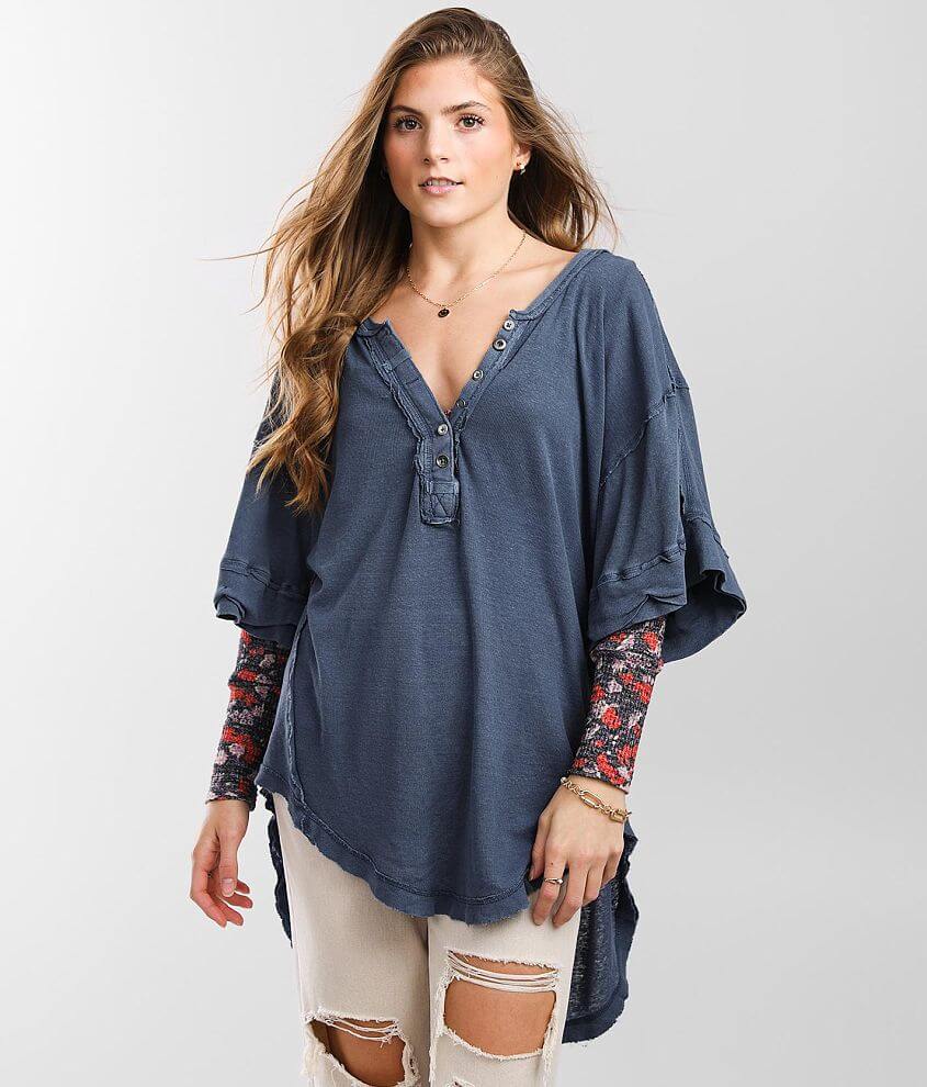 Free People Heritage Henley - Women's Shirts/Blouses in Shaded Lake ...