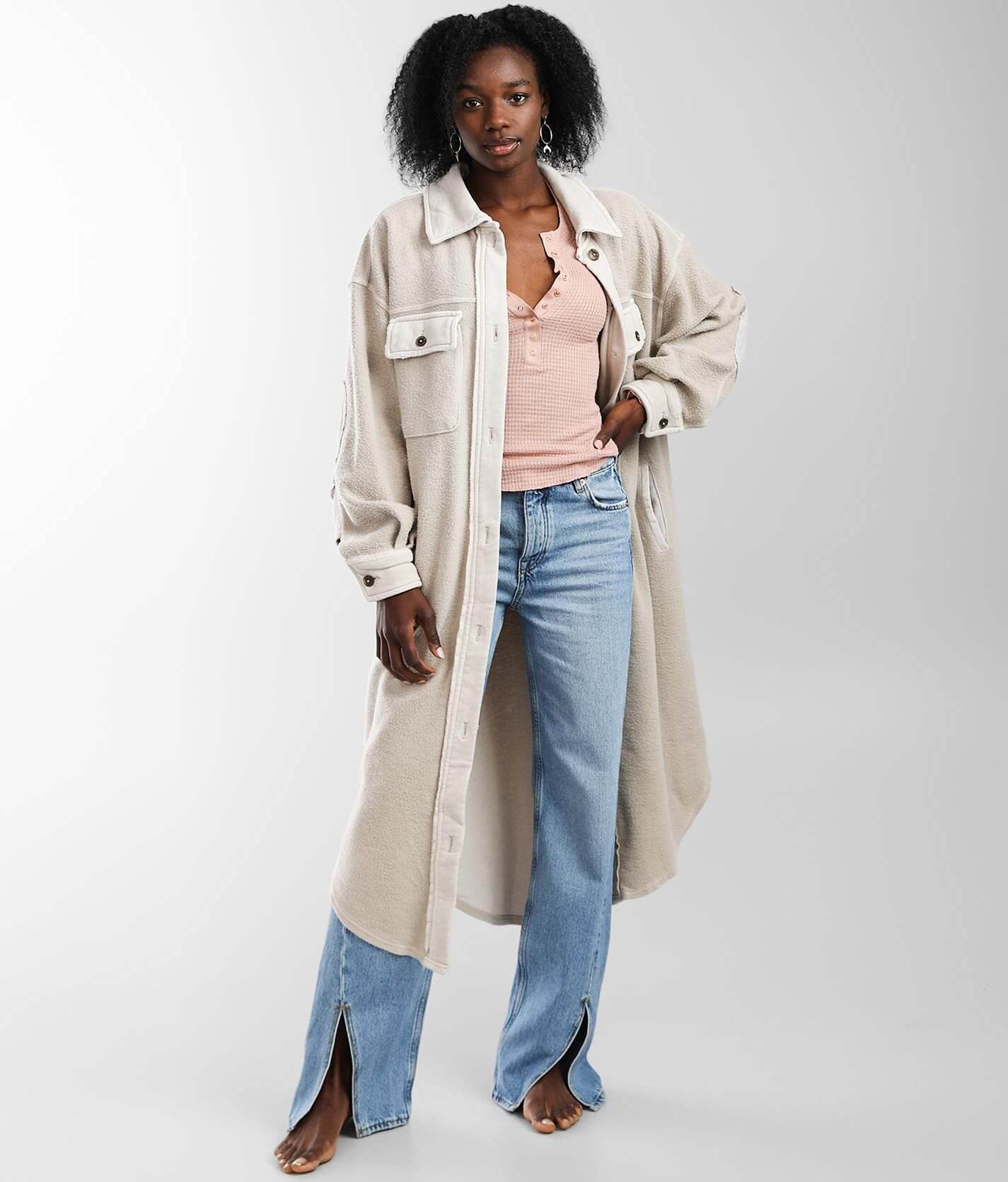 Free People Long Ruby Shacket - Women's Coats/Jackets in Stone