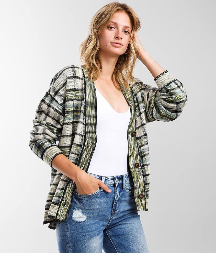 Free people shop green cardigan