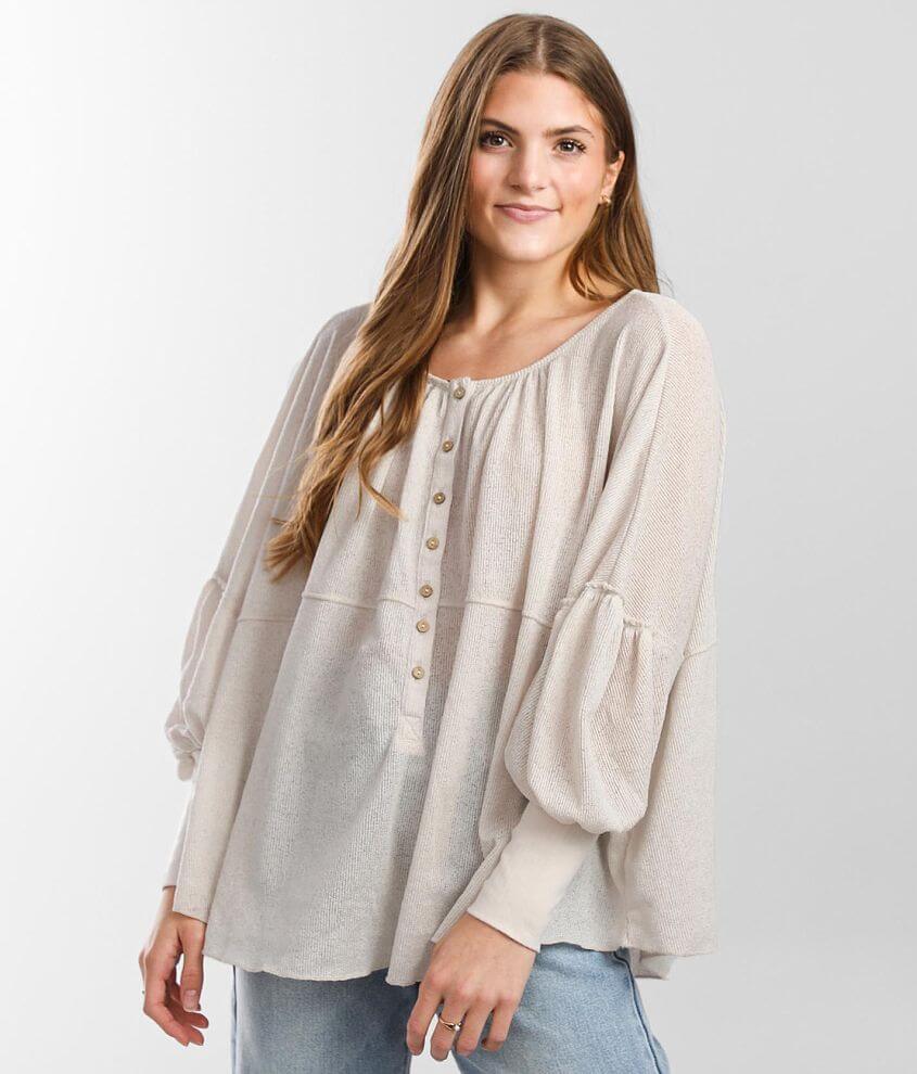 Free People Oversized Blue Bell Henley front view