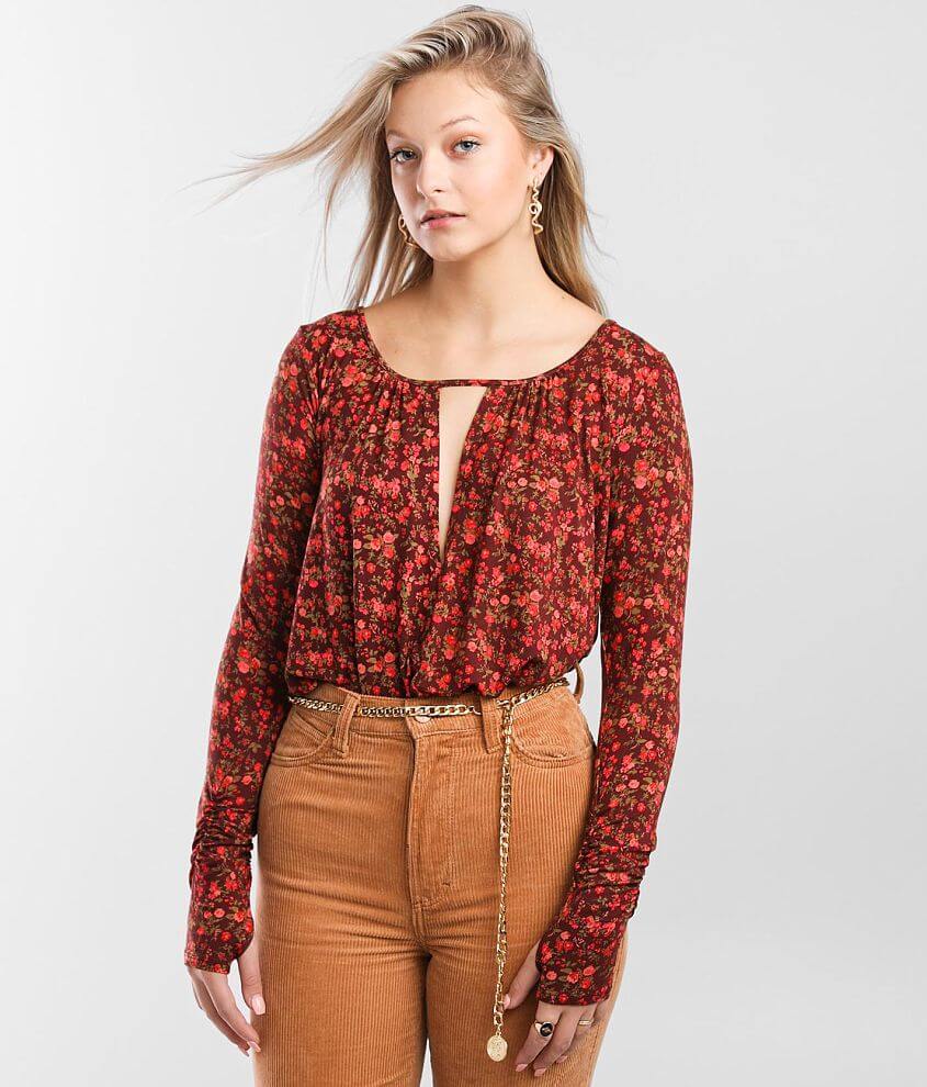 Free People Kaya Printed Bodysuit - Floral Print Long Sleeve Top - Lulus