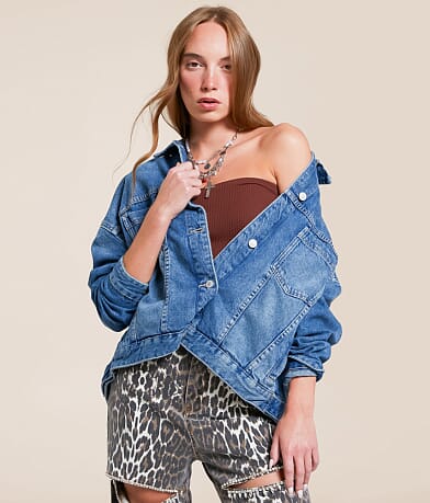 Free People Opal Swing Oversized Denim Jacket front view