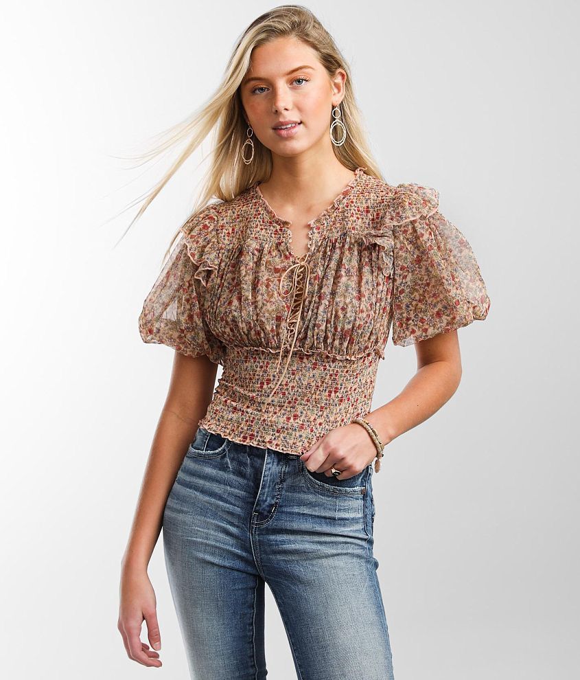 Free People Beatrice Lace Up Top Women s Shirts Blouses in Peach