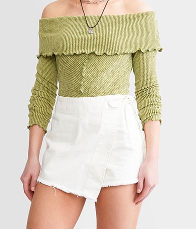 Free People Emmy Denim Wrap Skort front view