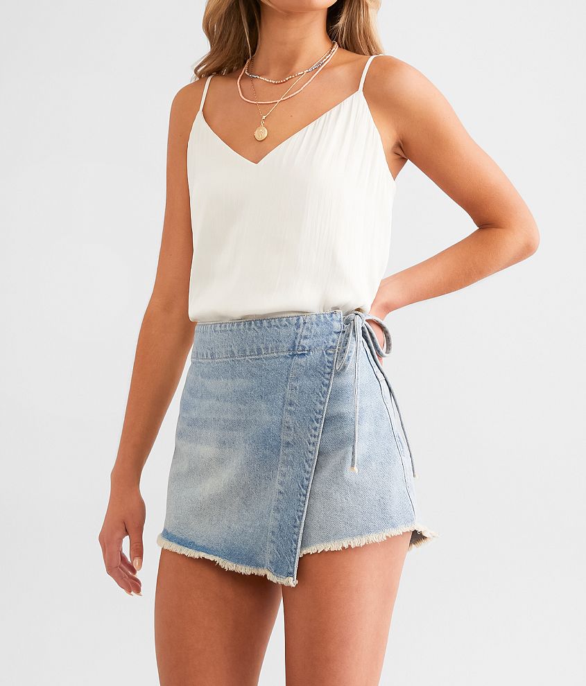 Free People Emmy Denim Wrap Skort front view