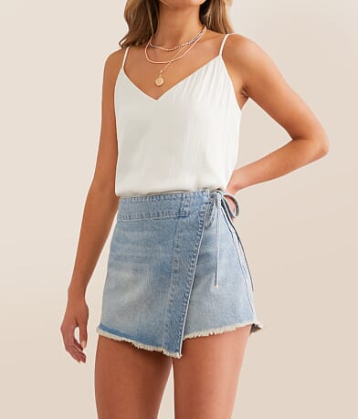Free People Emmy Denim Wrap Skort front view