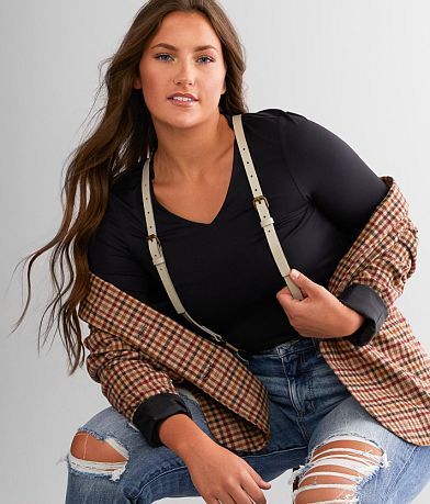 Free People Hold Me Up Leather Suspenders front view