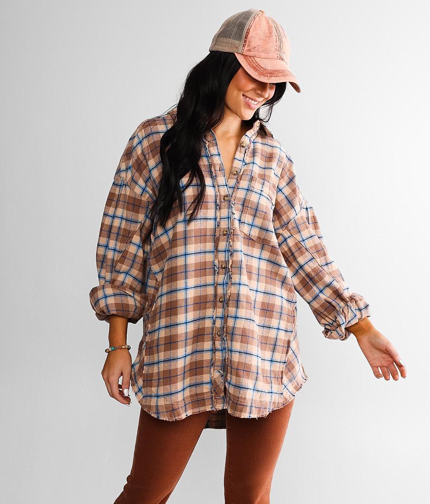Free People Happy Hour Flannel Shirt front view