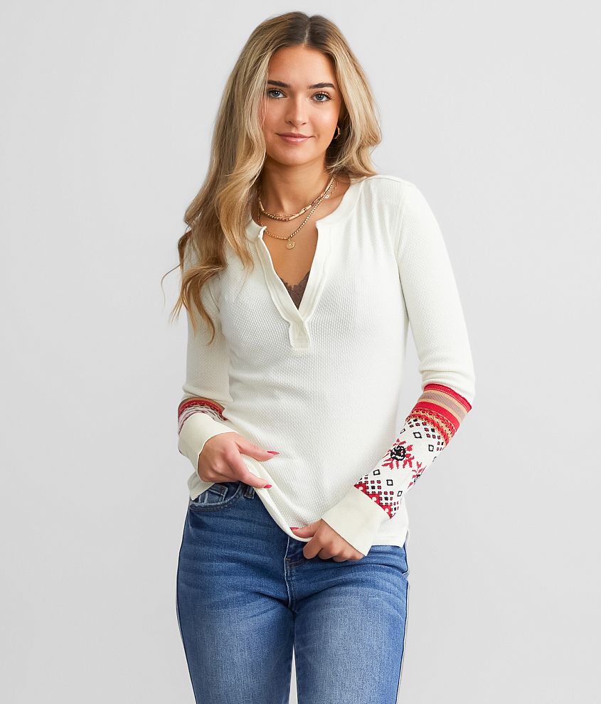 Free People Mikah Notch Neck Top - Women's Shirts/Blouses in Cream