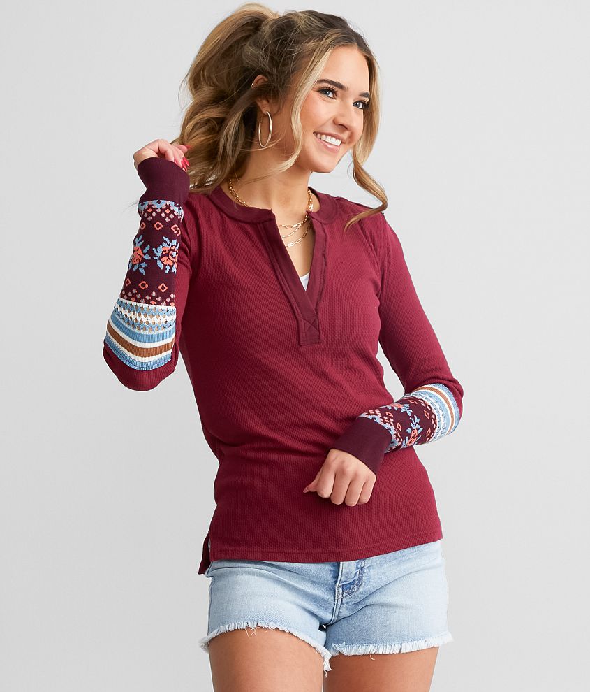 Free People Mikah Notch Neck Top - Women's Shirts/Blouses in Wine Combo