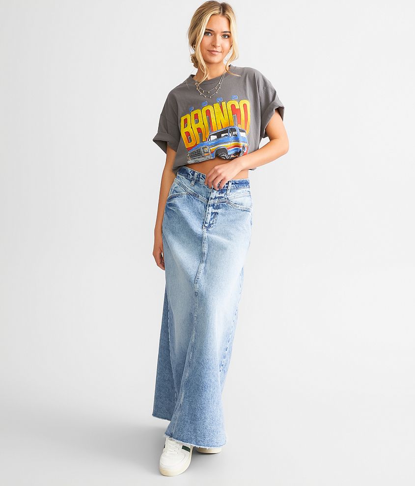 Plus Washed Black Buckle Seam Denim Maxi Skirt