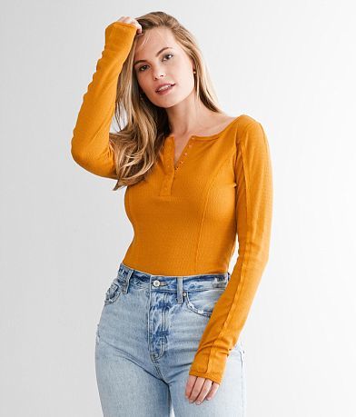 Willow & Root One Shoulder Ruffle Bodysuit - Women's Bodysuits in Orange