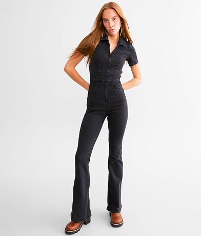 Free People Jayde Denim Flared Jumpsuit front view