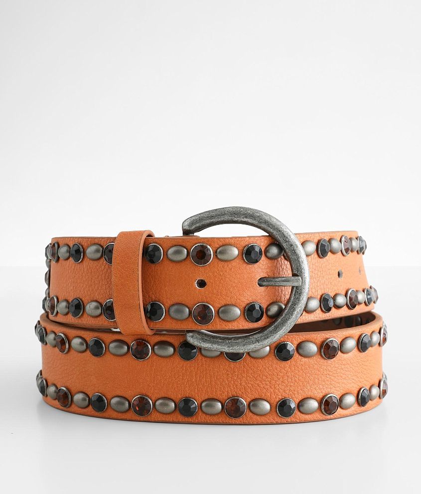 Free People Rockaway Studded Leather Belt - Orange S/M, Women's