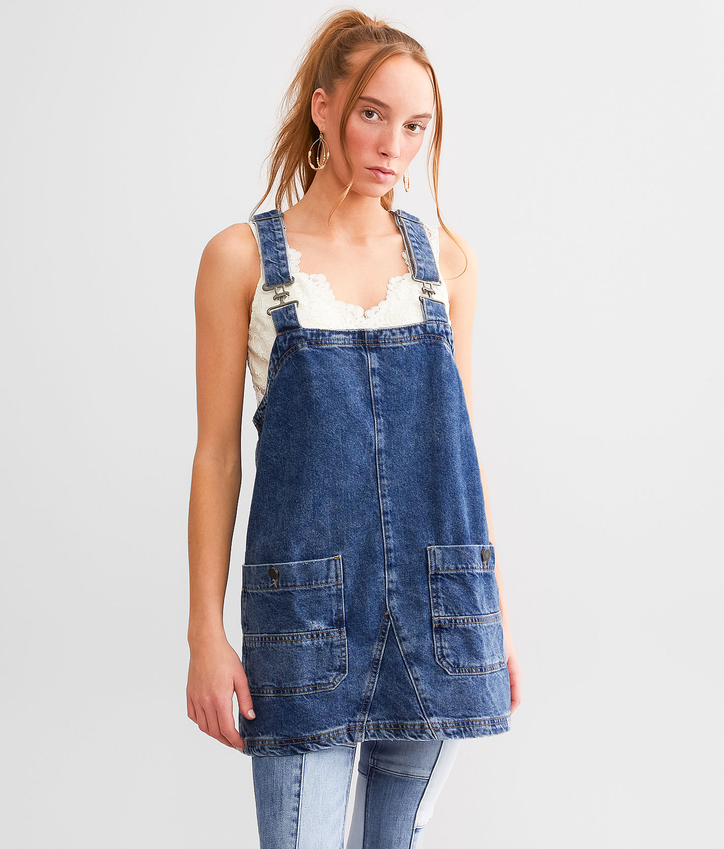 Free People Smock Denim Overall Top Women s Shirts Blouses in Sapphire Wash Buckle