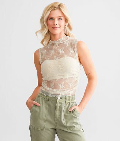 Free People Nice Try Floral Lace Tank Top front view