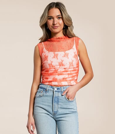 Free People Nice Try Floral Lace Tank Top front view