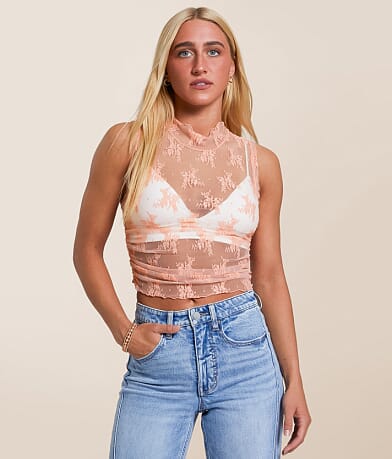 Free People Nice Try Floral Lace Tank Top front view