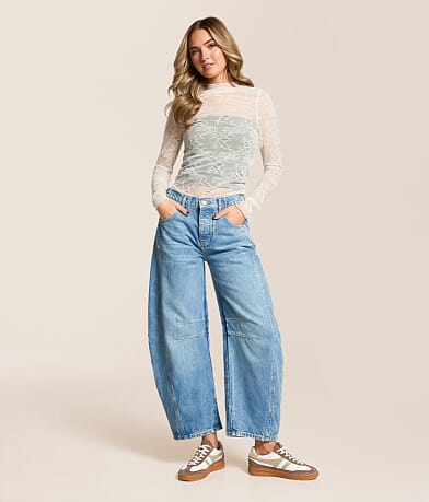 Free People We The Free Good Luck Mid-Rise Barrel Jean front view