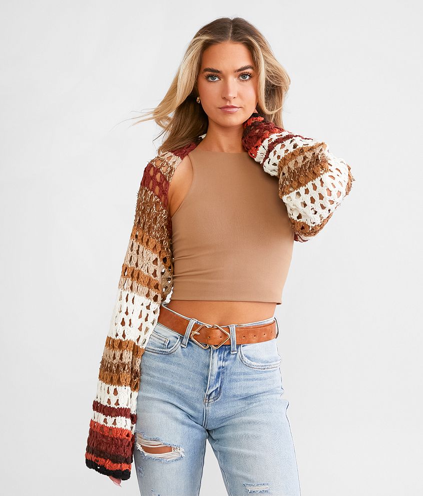 Free People Gia Crochet Shrug Cropped Sweater