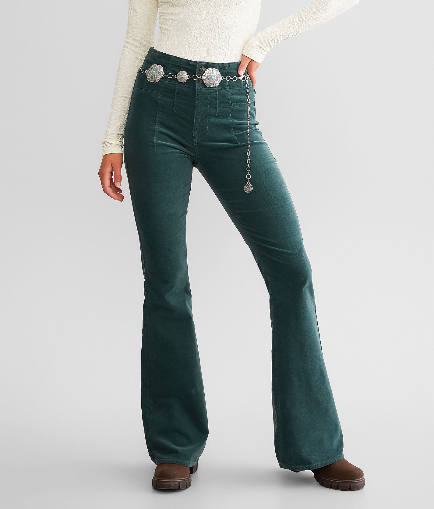 NEW Free People High Rise Green Corduroy Pants Sz 26 Z281-22