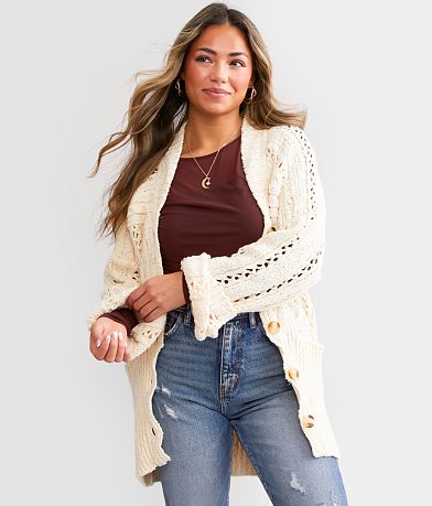 Free People Cable Cardigan Sweater front view