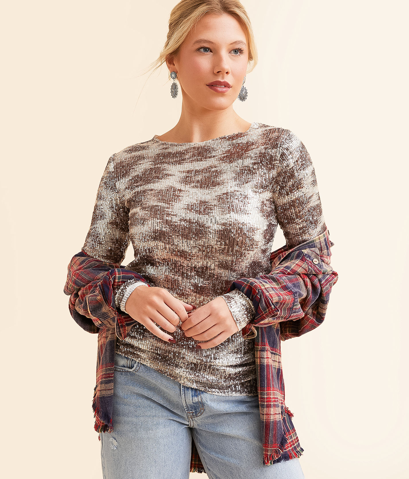 フリーピープル Free People Printed Gold Rush Long Sleeve レディース シャツ トップス Alabaster Free People Gold Rush Top - Women's Shirts & Blouses in