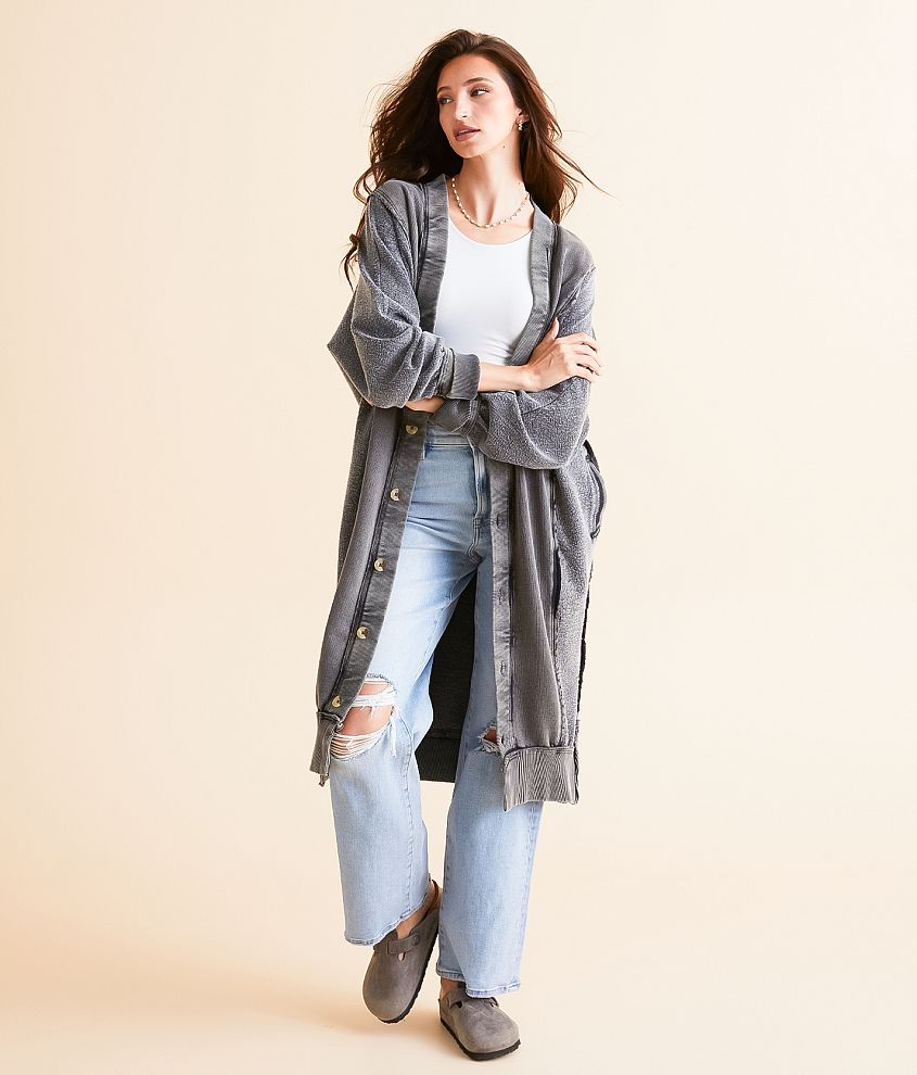 Free People Dreamy Blue Oversized Cardigan front view