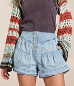 Free People Fleur Pleated Denim Short - Women's Shorts in Belle