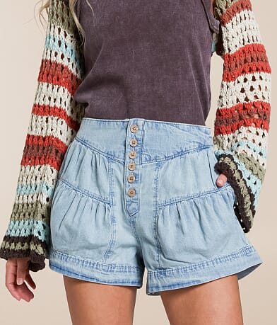 Free People Fleur Pleated Denim Short front view