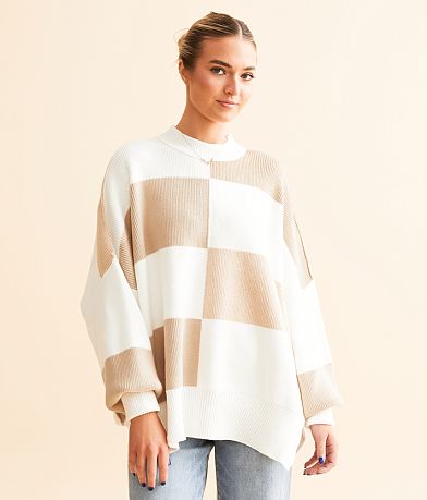 Free People Checker Easy Street Tunic Sweater front view